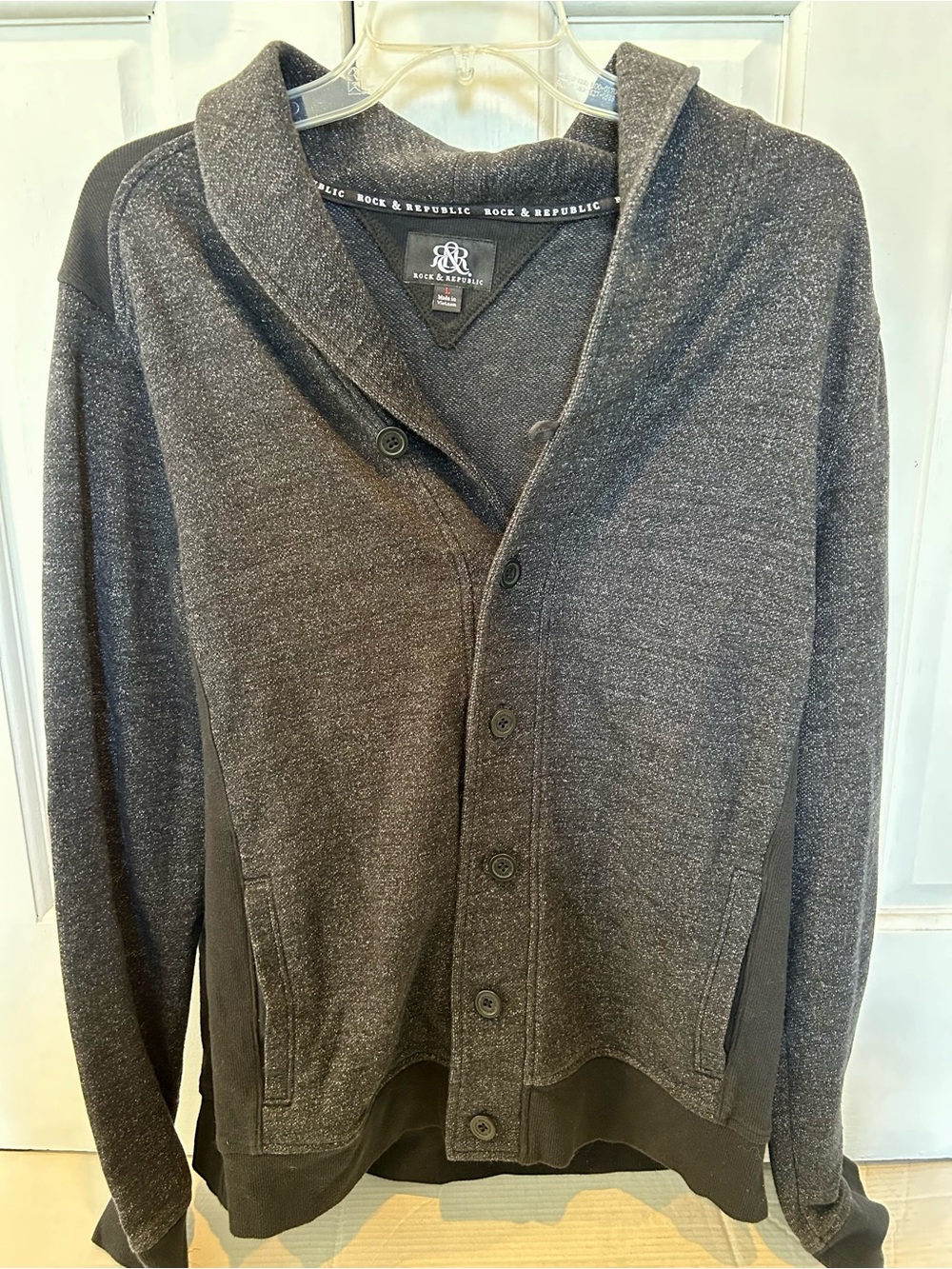 Rock & Republic Men's Dark Charcoal Hooded Button Cardigan